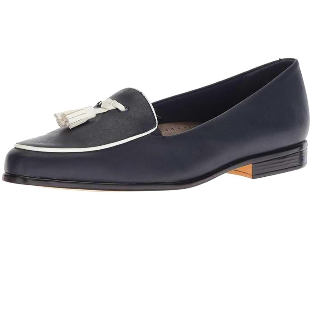 Trotters Women's Leana Navy Blue White Tassle Leather Loafer Flat Size 8.5